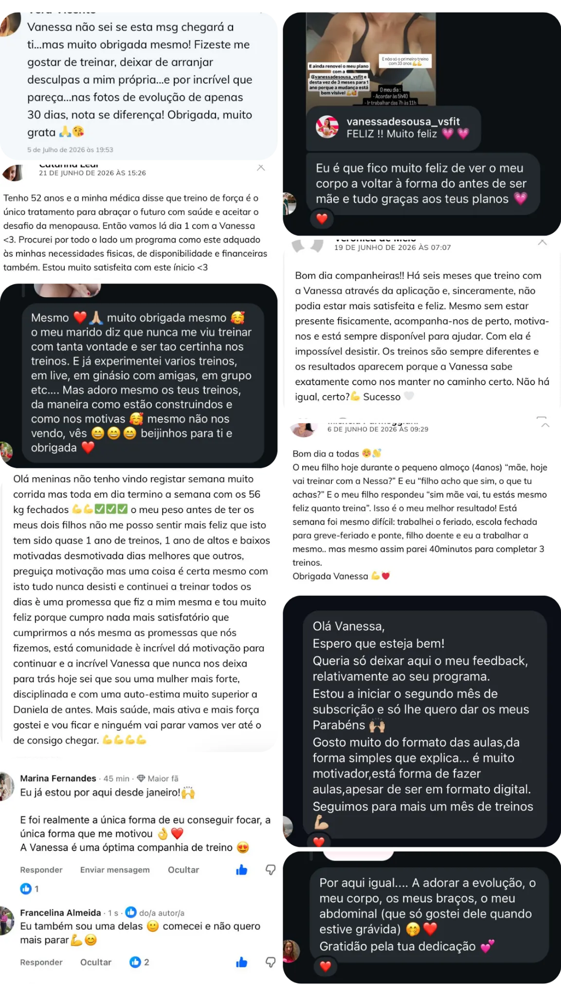 Mensagens de alunas VSFIT — conjunto 2 de 6
