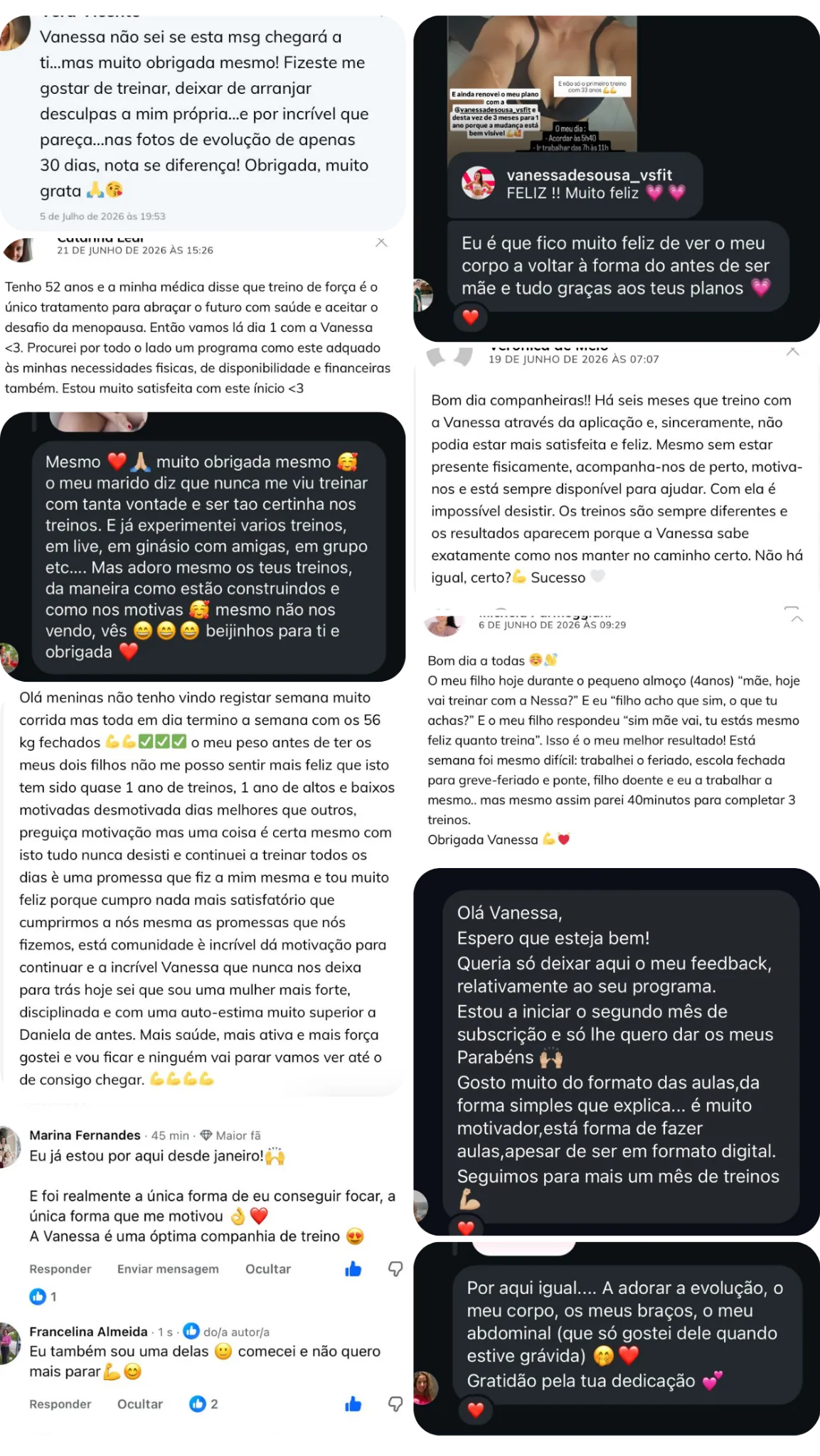 Mensagens de alunas VSFIT — conjunto 4 de 6
