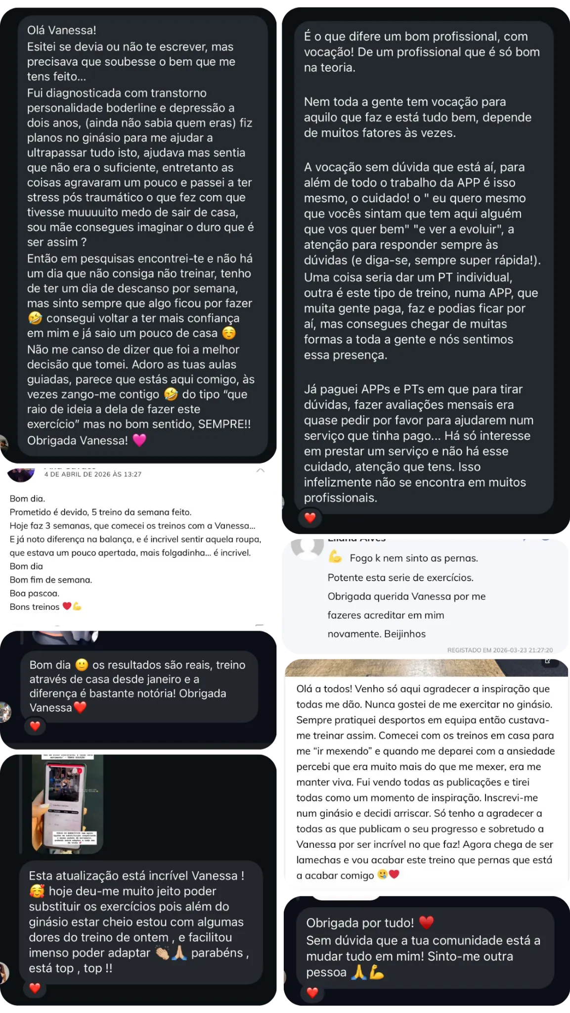 Mensagens de alunas VSFIT — conjunto 6 de 6